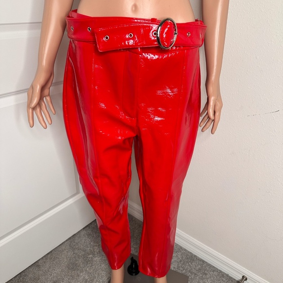 Label Rail X Sophia Hadjipanteu Red Patent Leather pants  with belt in size 14. - Picture 5 of 12